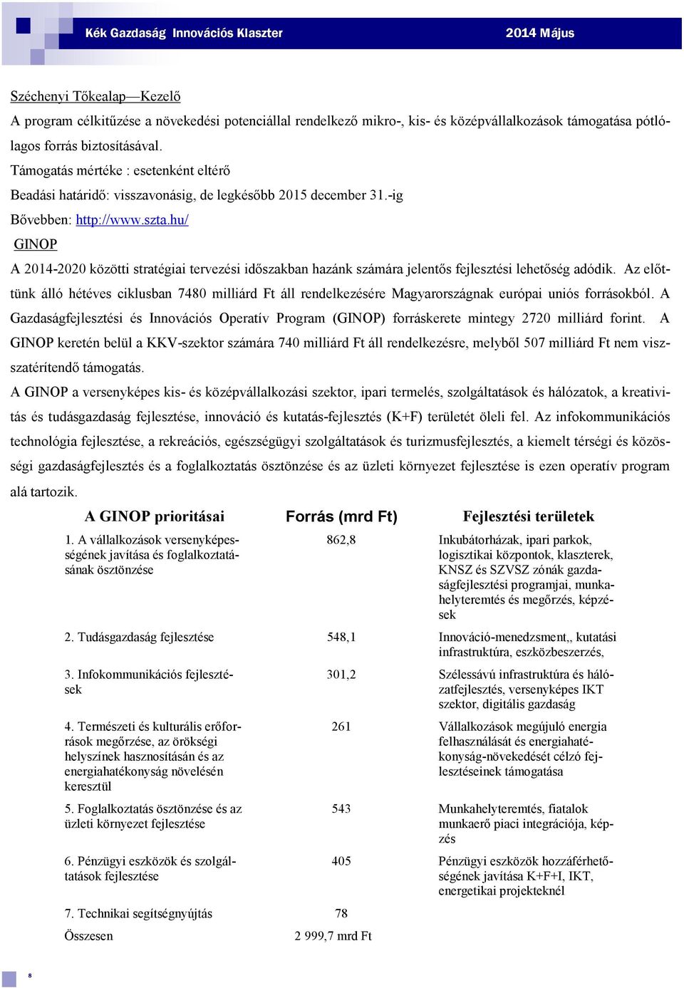 hu/ GINOP A 2014-2020 közötti stratégiai tervezési időszakban hazánk számára jelentős fejlesztési lehetőség adódik.