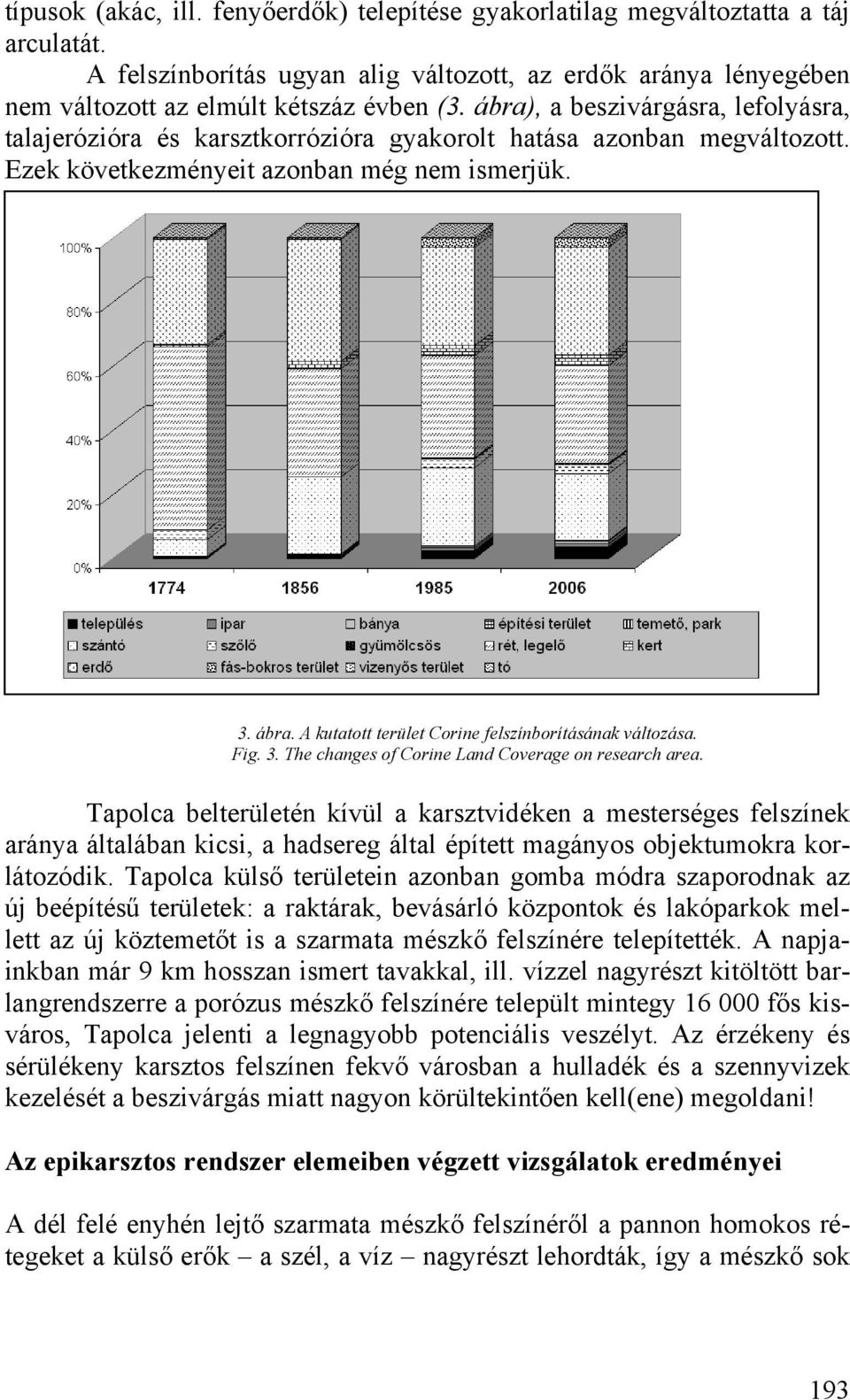 A kutatott terület Corine felszínborításának változása. Fig. 3. The changes of Corine Land Coverage on research area.