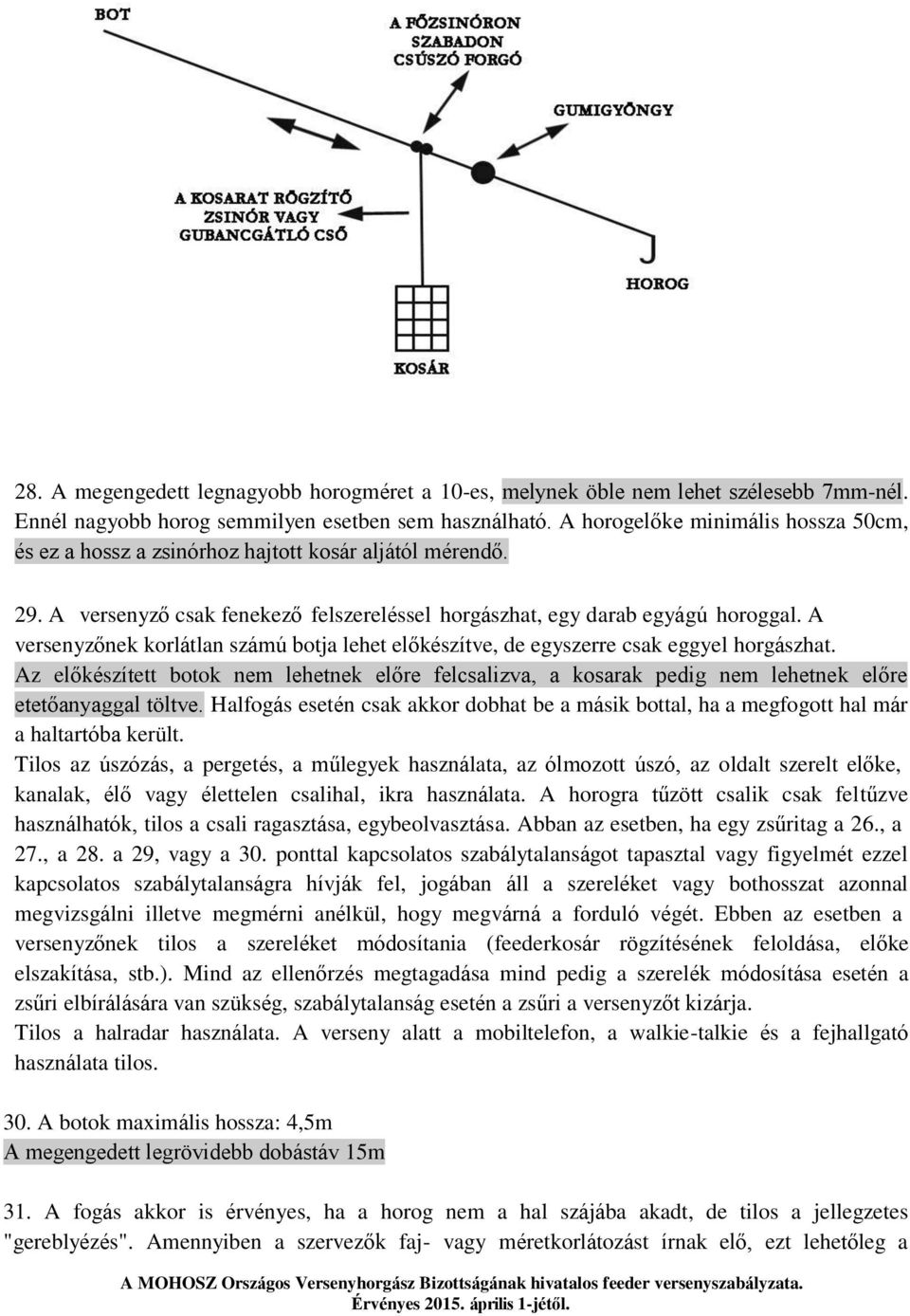 A versenyzőnek korlátlan számú botja lehet előkészítve, de egyszerre csak eggyel horgászhat.