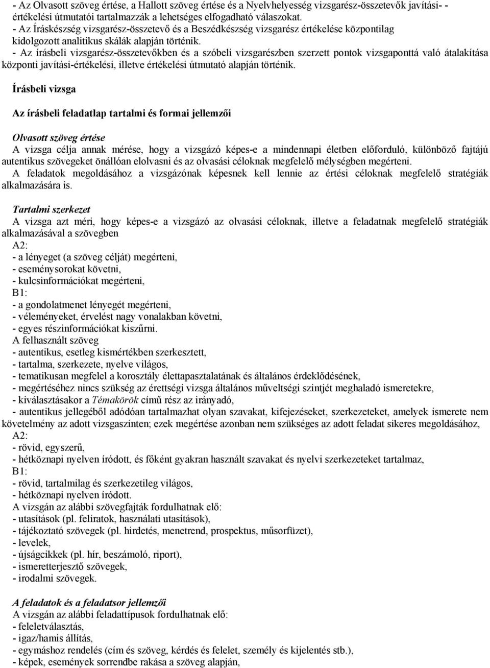 - Az írásbeli vizsgarész-összetevőkben és a szóbeli vizsgarészben szerzett pontok vizsgaponttá való átalakítása központi javítási-értékelési, illetve értékelési útmutató alapján történik.