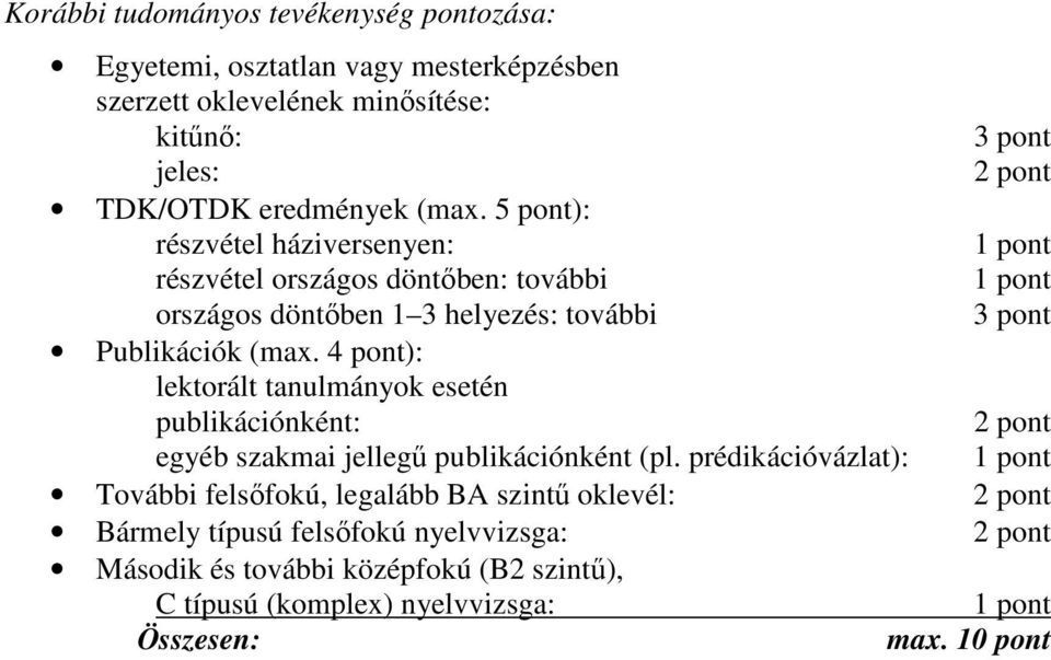 4 pont): lektorált tanulmányok esetén publikációnként: egyéb szakmai jellegű publikációnként (pl.