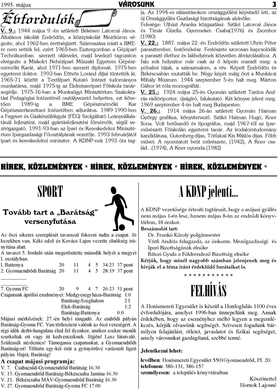 Származása miatt a BMEre (1980) V. 22.: 1887. május 22.-én Endrôdön született Uhrin Péter nem vették fel, ezért 1965-ben Esztergomban a Gépipari parasztember, festômûvész.