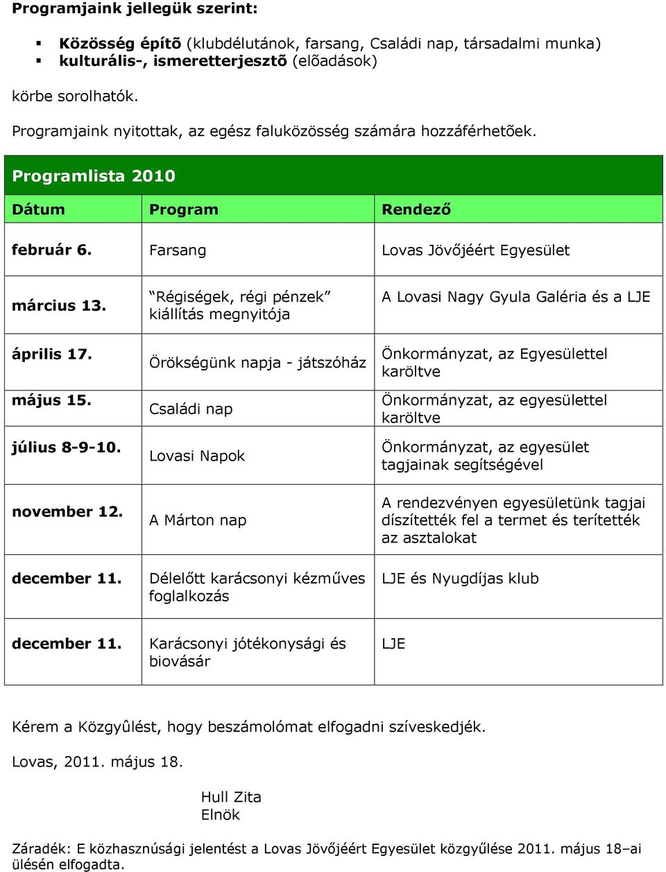 Régiségek, régi pénzek kiállítás megnyitója A Lovasi Nagy Gyula Galéria és a LJE április 17. május 15. július 8-9-10. november 12.