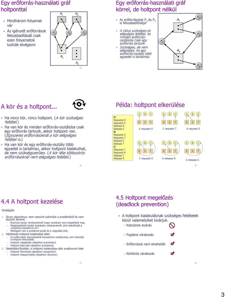 Szükséges, de nem elégséges, ha egy erőforrás-osztály több egyedet is tartalmaz. 13 14 A kör és a holtpont... Példa: holtpont elkerülése Ha nincs kör, nincs holtpont. (A kör szükséges feltétel.