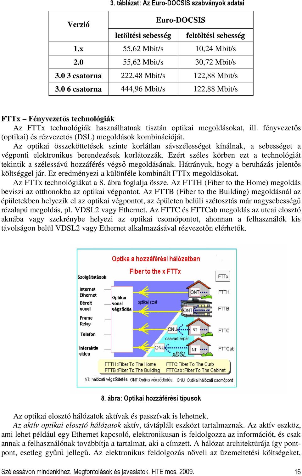 fényvezetıs (optikai) és rézvezetıs (DSL) megoldások kombinációját. Az optikai összeköttetések szinte korlátlan sávszélességet kínálnak, a sebességet a végponti elektronikus berendezések korlátozzák.