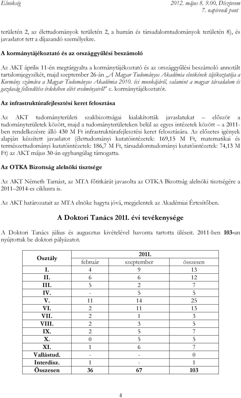 Tudományos Akadémia elnökének tájékoztatója a Kormány számára a Magyar Tudományos Akadémia 2010. évi munkájáról, valamint a magyar társadalom és gazdaság fellendítése érdekében elért eredményeiről c.