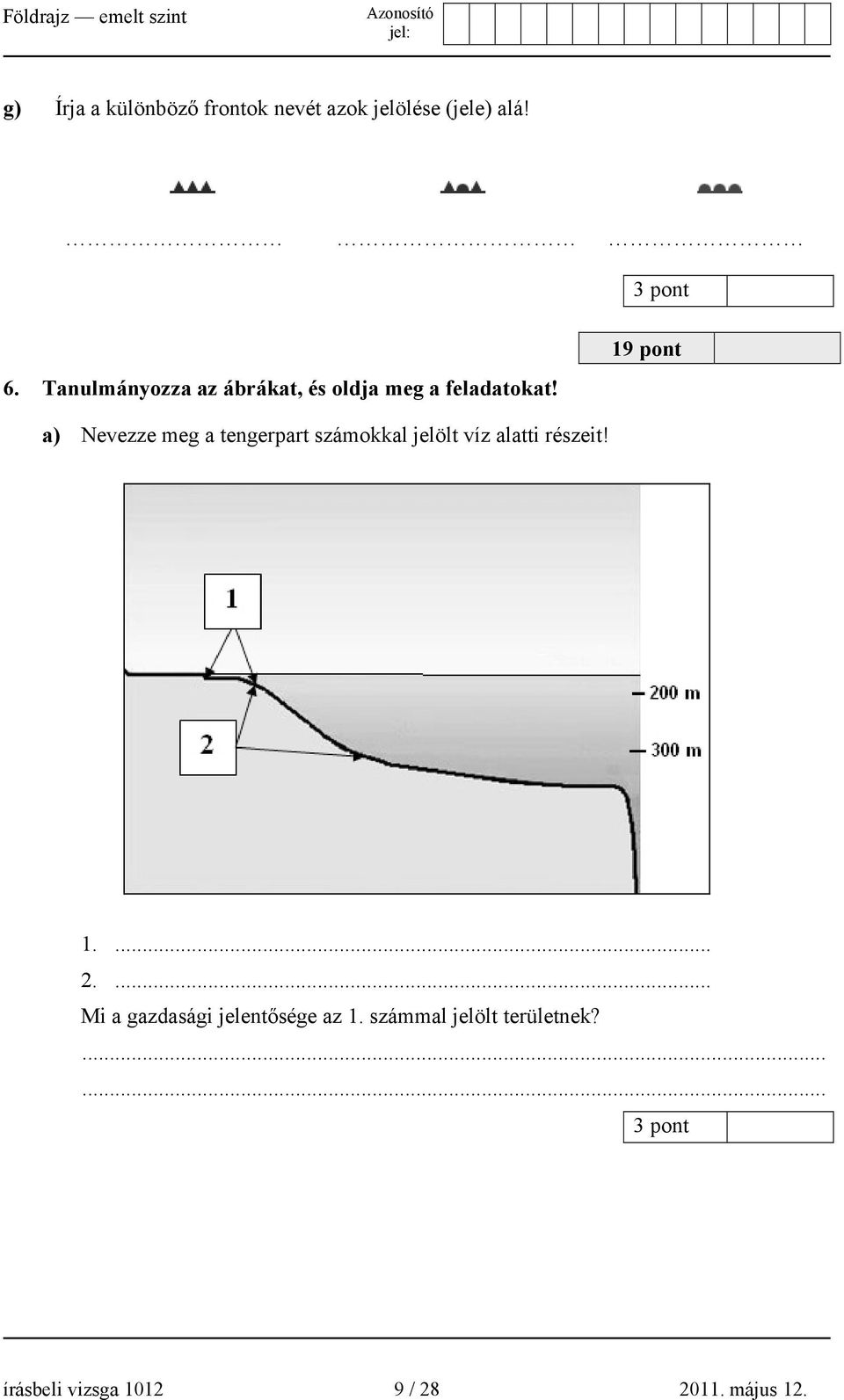 19 pont a) Nevezze meg a tengerpart számokkal jelölt víz alatti részeit! 1.... 2.