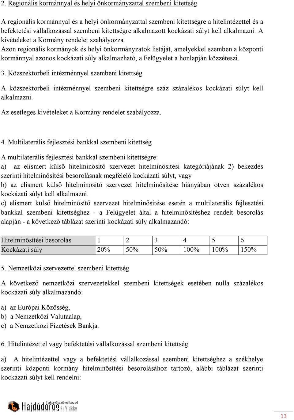 Azon regionális kormányok és helyi önkormányzatok listáját, amelyekkel szemben a központi kormánnyal azonos kockázati súly alkalmazható, a Felügyelet a honlapján közzéteszi. 3.