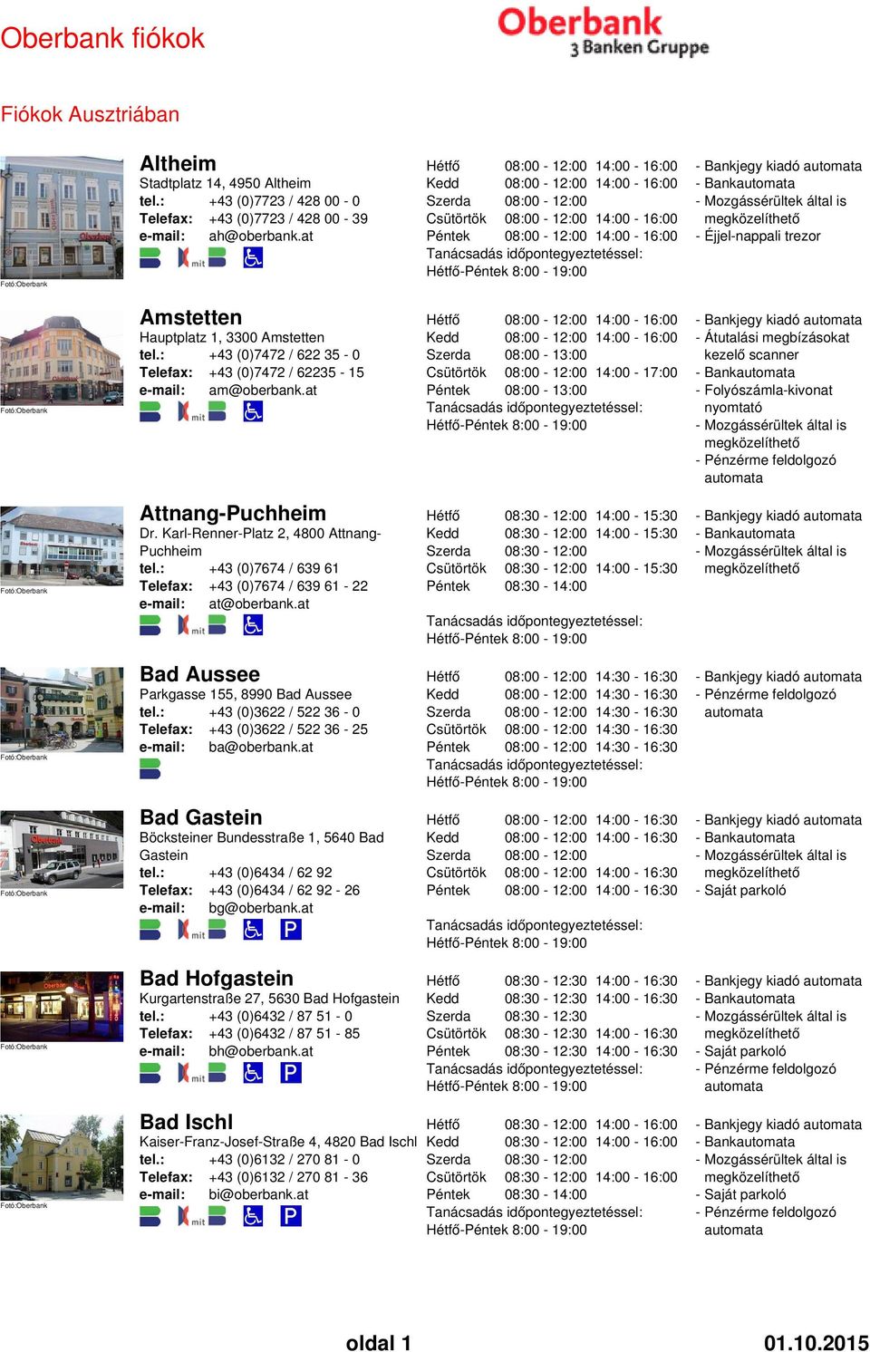at 08:00-13:00 14:00-17:00 08:00-13:00-8:00-19:00 - Átutalási megbízásokat kezelő scanner Attnang-Puchheim Dr. Karl-Renner-Platz 2, 4800 Attnang- Puchheim tel.