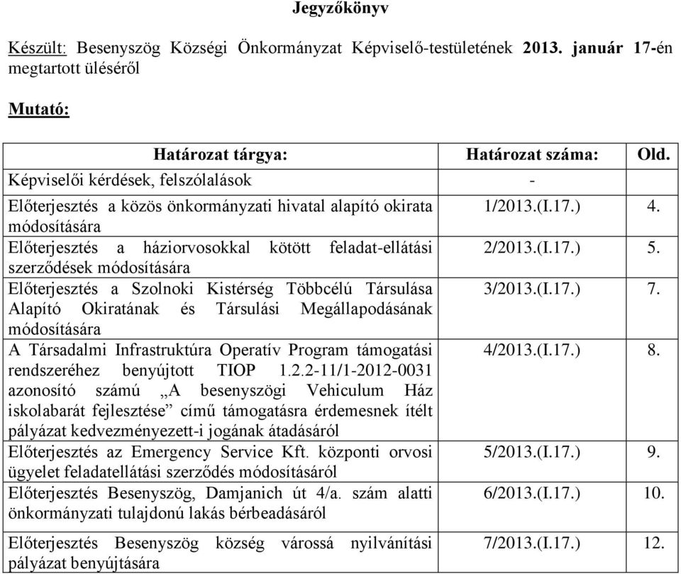 Előterjesztés a Szolnoki Kistérség Többcélú Társulása Alapító Okiratának és Társulási Megállapodásának módosítására A Társadalmi Infrastruktúra Operatív Program támogatási rendszeréhez benyújtott