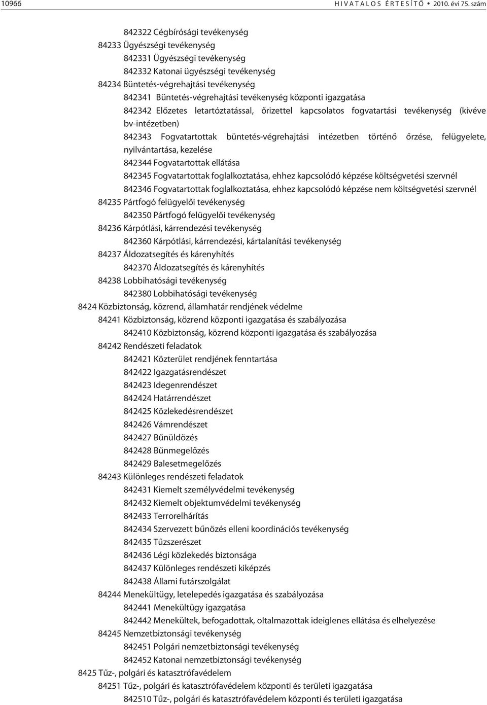 Büntetés-végrehajtási tevékenység központi igazgatása 842342 Elõzetes letartóztatással, õrizettel kapcsolatos fogvatartási tevékenység (kivéve bv-intézetben) 842343 Fogvatartottak