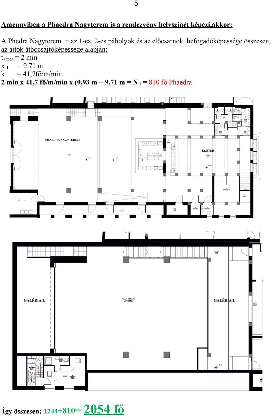 ajtók átbocsájtóképessége alapján: t 1 meg = 2 min x 1 = 9,71 m k = 41,7fő/m/min 2