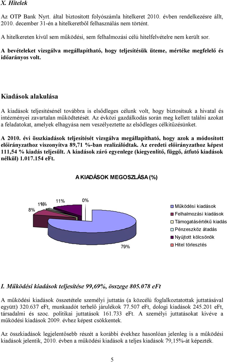 Kiadások alakulása A kiadások teljesítésénél továbbra is elsődleges célunk volt, hogy biztosítsuk a hivatal és intézményei zavartalan működtetését.