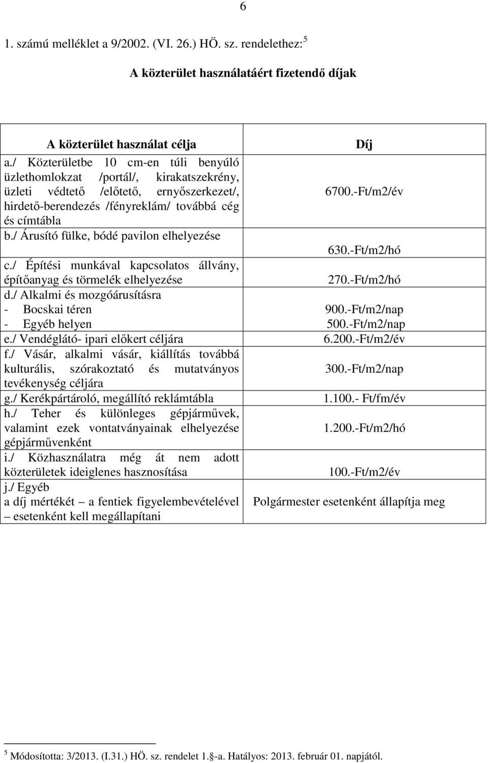 / Árusító fülke, bódé pavilon elhelyezése c./ Építési munkával kapcsolatos állvány, építőanyag és törmelék elhelyezése d./ Alkalmi és mozgóárusításra - Bocskai téren - Egyéb helyen e.