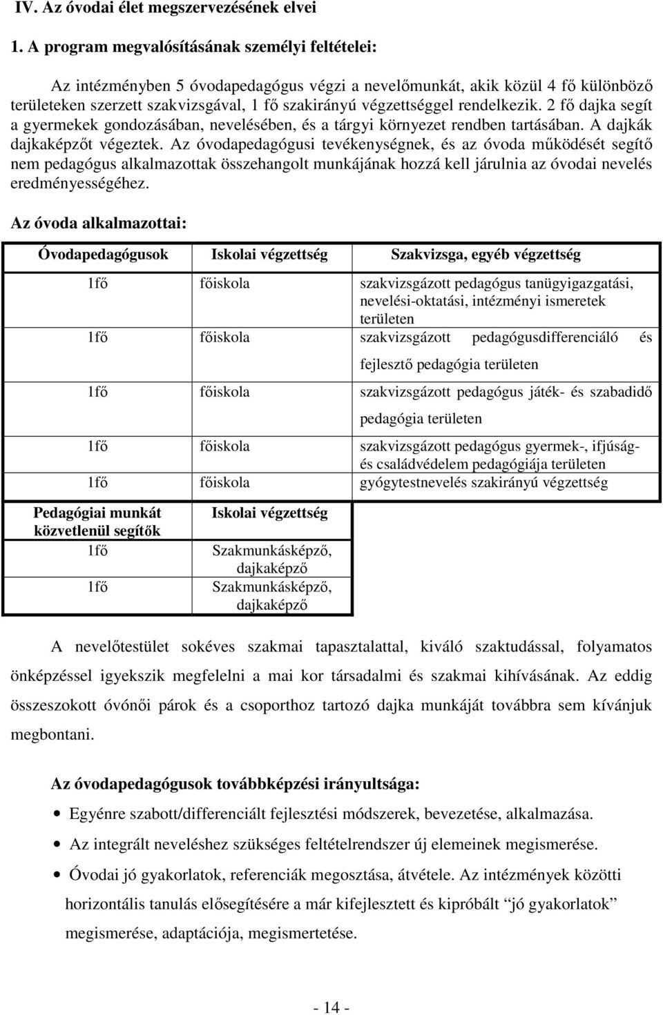 rendelkezik. 2 fı dajka segít a gyermekek gondozásában, nevelésében, és a tárgyi környezet rendben tartásában. A dajkák dajkaképzıt végeztek.