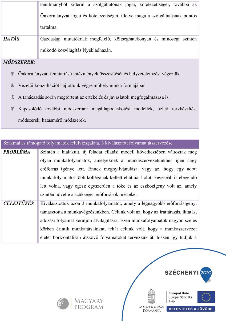 Vezetői konzultációt hajtottunk végre műhelymunka formájában. A tanácsadás során megtörtént az értékelés és javaslatok megfogalmazása is.