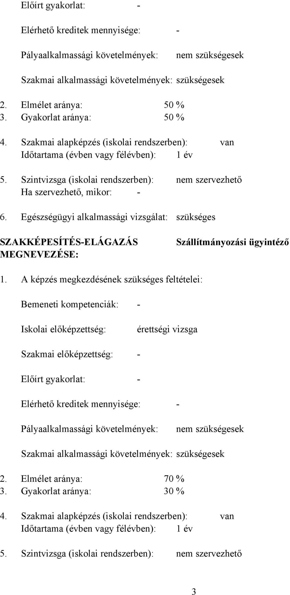 Szintvizsga (iskolai rendszerben): Ha szervezhető, mikor: Egészségügyi alkalmassági vizsgálat: nem szervezhető szükséges SZAKKÉPESÍTÉSELÁGAZÁS MEGNEVEZÉSE: Szállítmányozási ügyintéző 1.