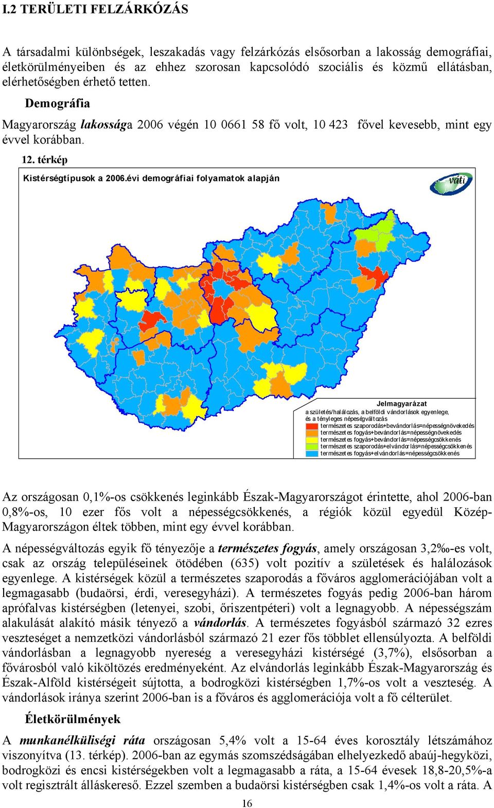 évi demográfiai folyamatok alapján Kistérségtípusok a 2006.