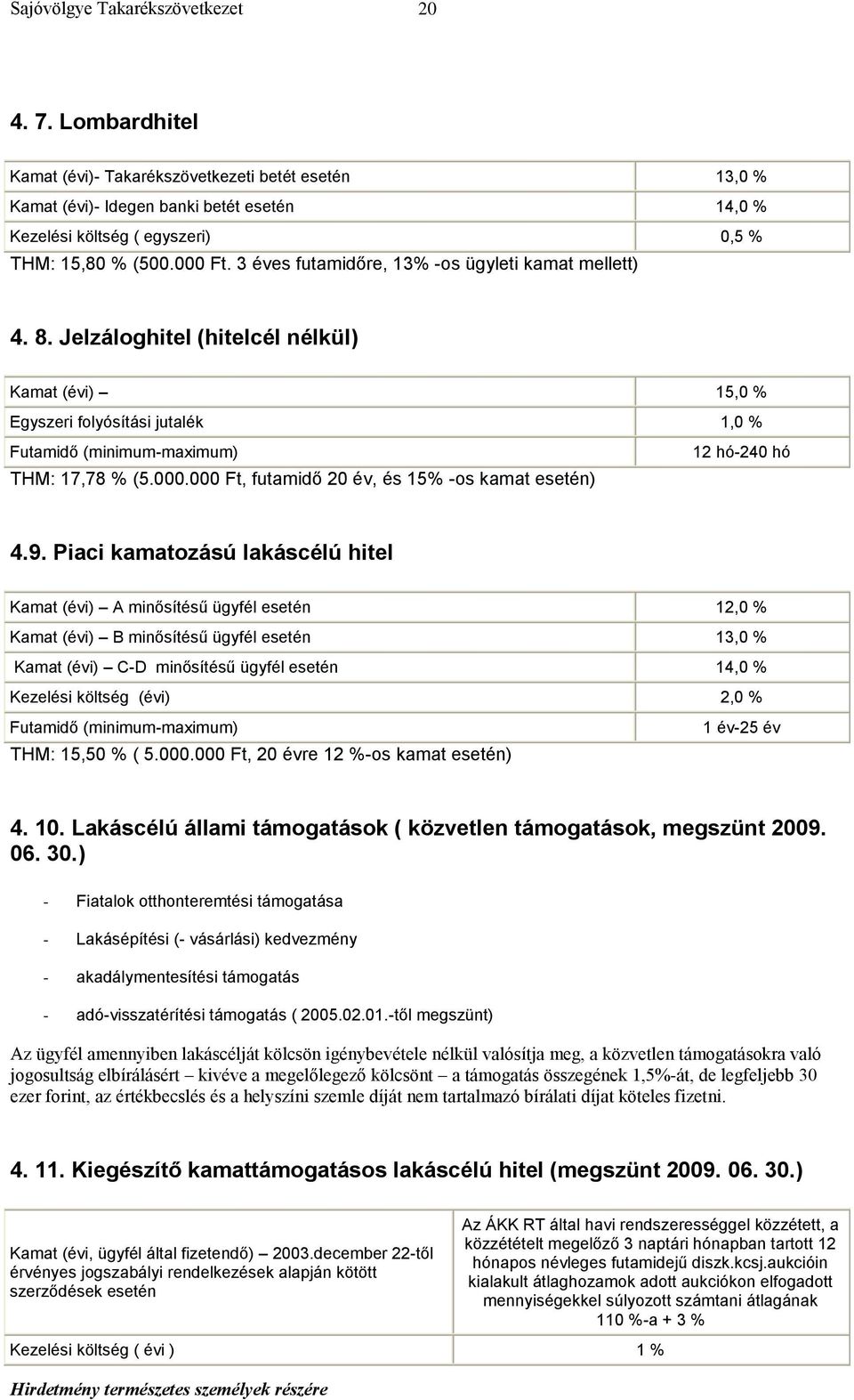 000 Ft, futamidő 20 év, és 15% -os kamat esetén) 12 hó-240 hó 4.9.