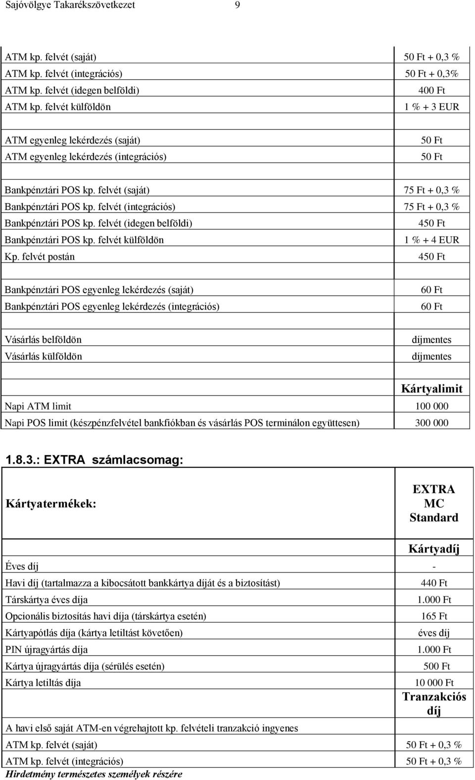 felvét (integrációs) 75 Ft + 0,3 % Bankpénztári POS kp. felvét (idegen belföldi) 4 Bankpénztári POS kp. felvét külföldön 1 % + 4 EUR Kp.