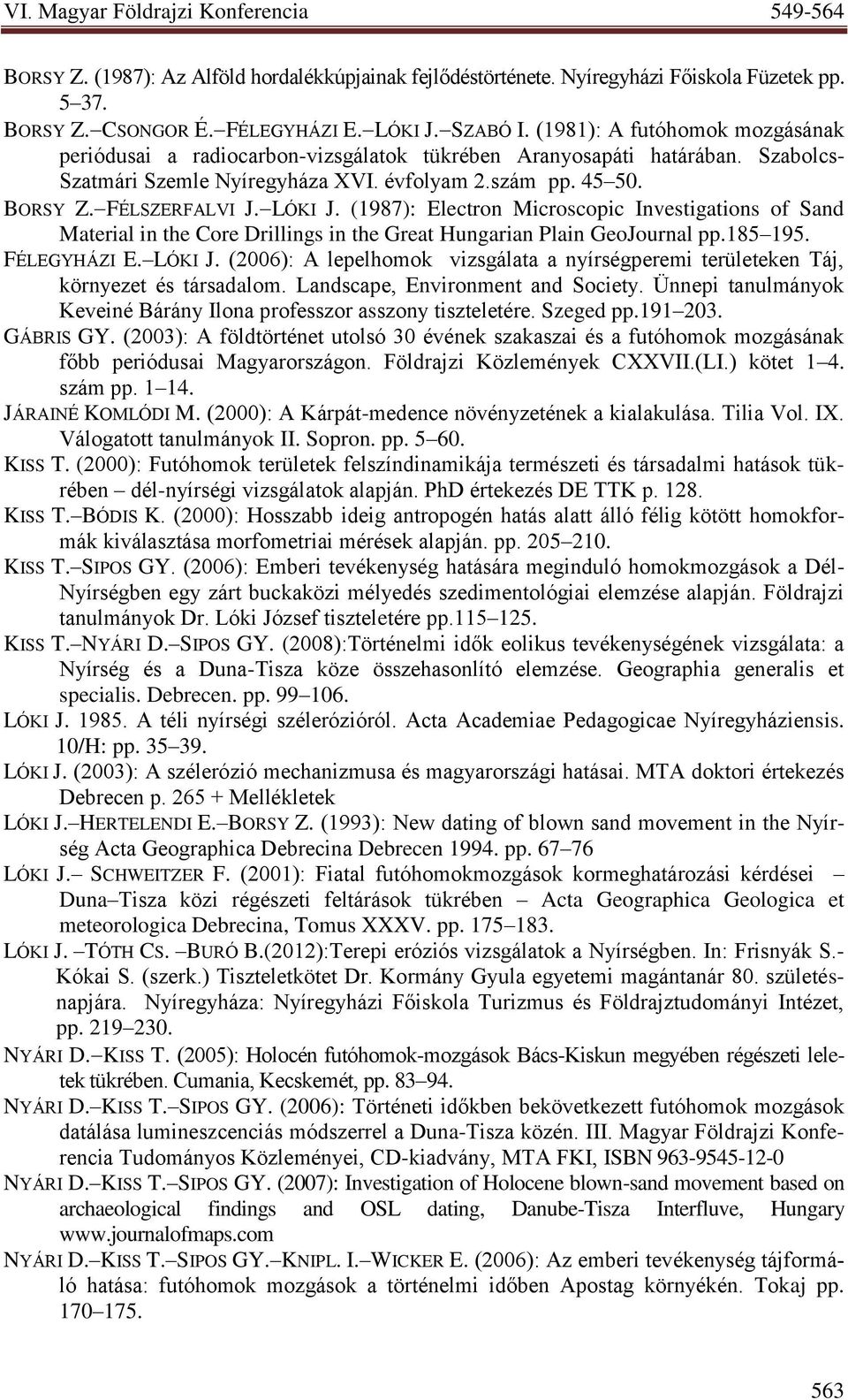 LÓKI J. (1987): Electron Microscopic Investigations of Sand Material in the Core Drillings in the Great Hungarian Plain GeoJournal pp.185 195. FÉLEGYHÁZI E. LÓKI J.