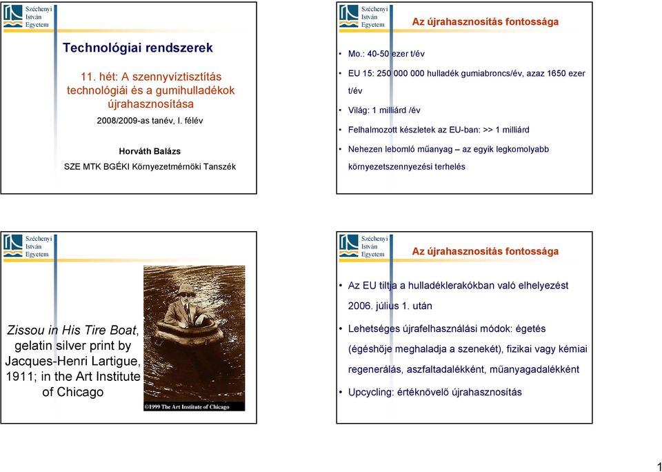 : 40-50 ezer t/év EU 15: 250 000 000 hulladék gumiabroncs/év, azaz 1650 ezer t/év Világ: 1 milliárd /év Felhalmozott készletek az EU-ban: >> 1 milliárd Nehezen lebomló műanyag az egyik legkomolyabb