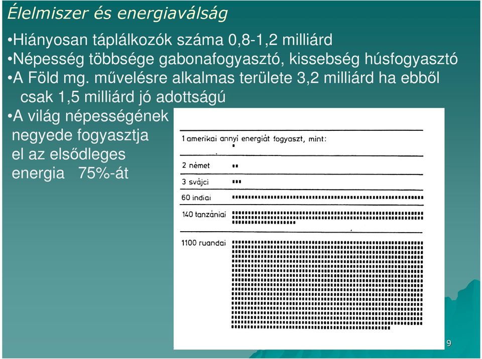 mvelésre alkalmas területe 3,2 milliárd ha ebbl csak 1,5 milliárd