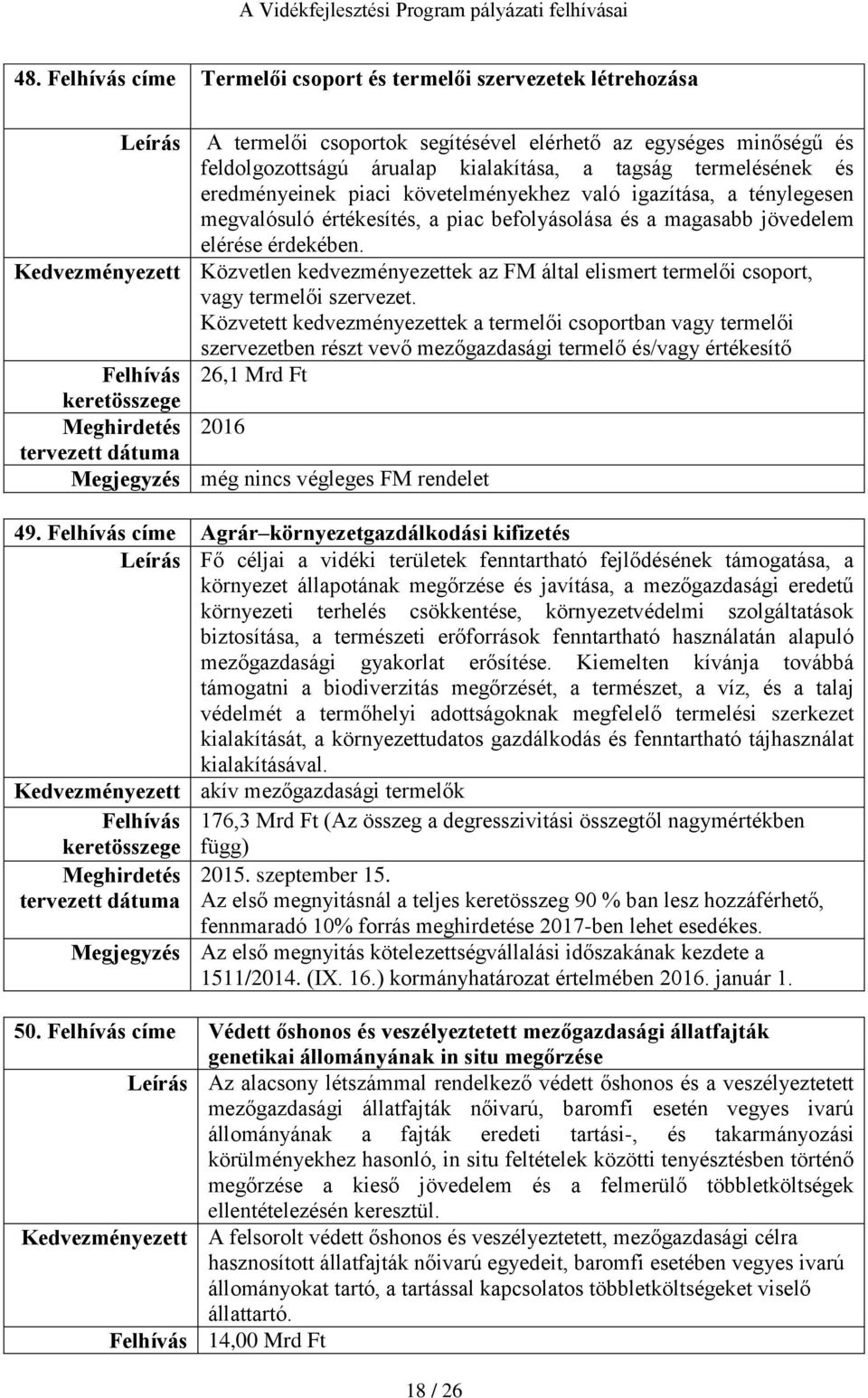 Kedvezményezett Közvetlen kedvezményezettek az FM által elismert termelői csoport, vagy termelői szervezet.