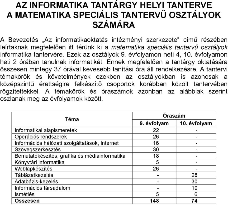 Ennek megfelelően a tantárgy oktatására összesen mintegy 37 órával kevesebb tanítási óra áll rendelkezésre.