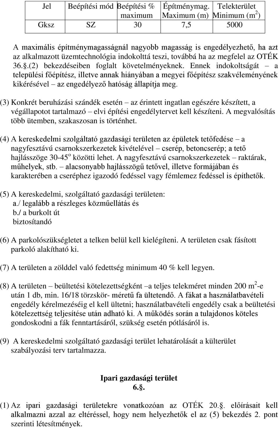 ha az megfelel az OTÉK 36..(2) bekezdéseiben foglalt követelményeknek.