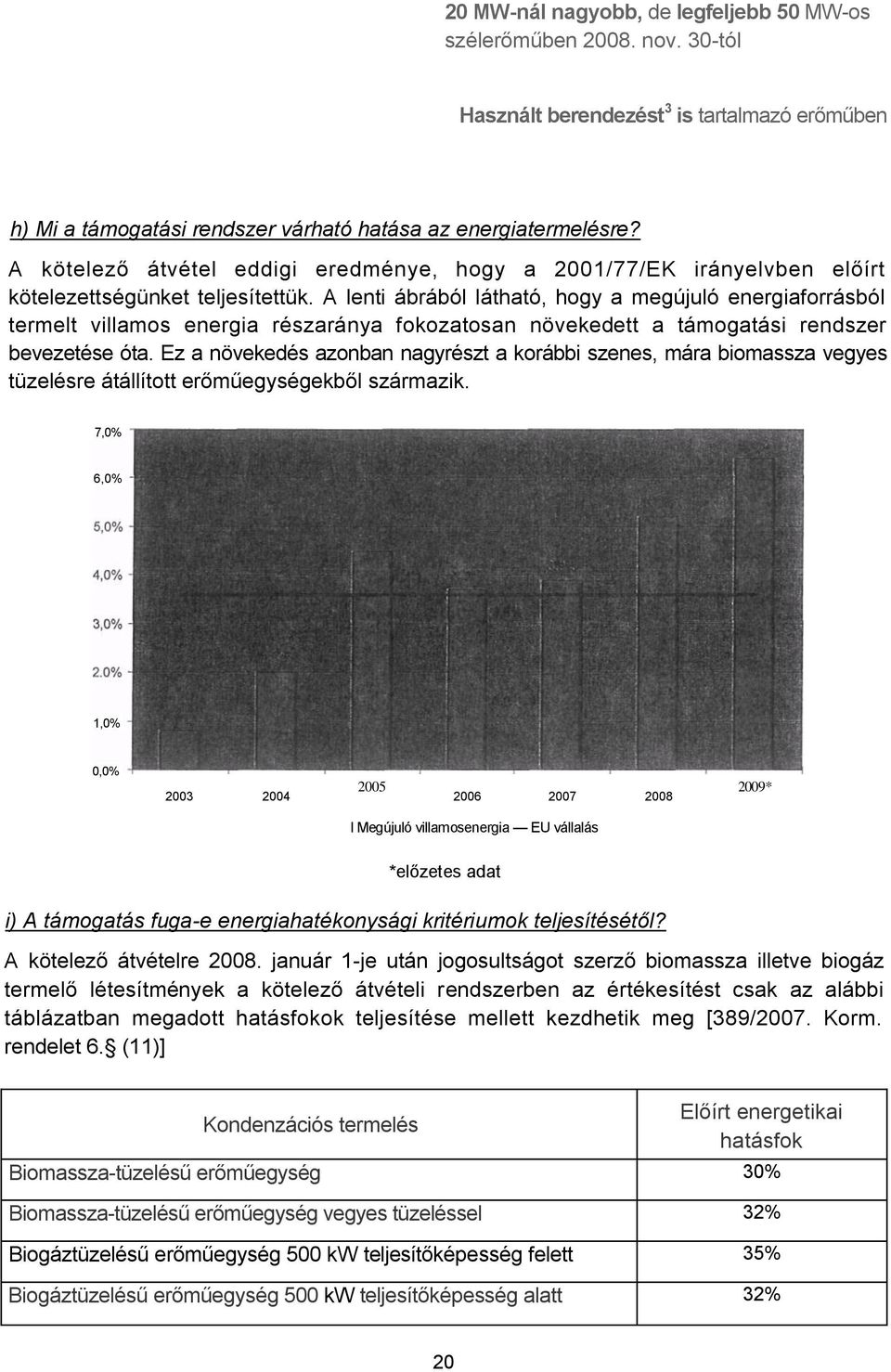 A lenti ábrából látható, hogy a megújuló energiaforrásból termelt villamos energia részaránya fokozatosan növekedett a támogatási rendszer bevezetése óta.