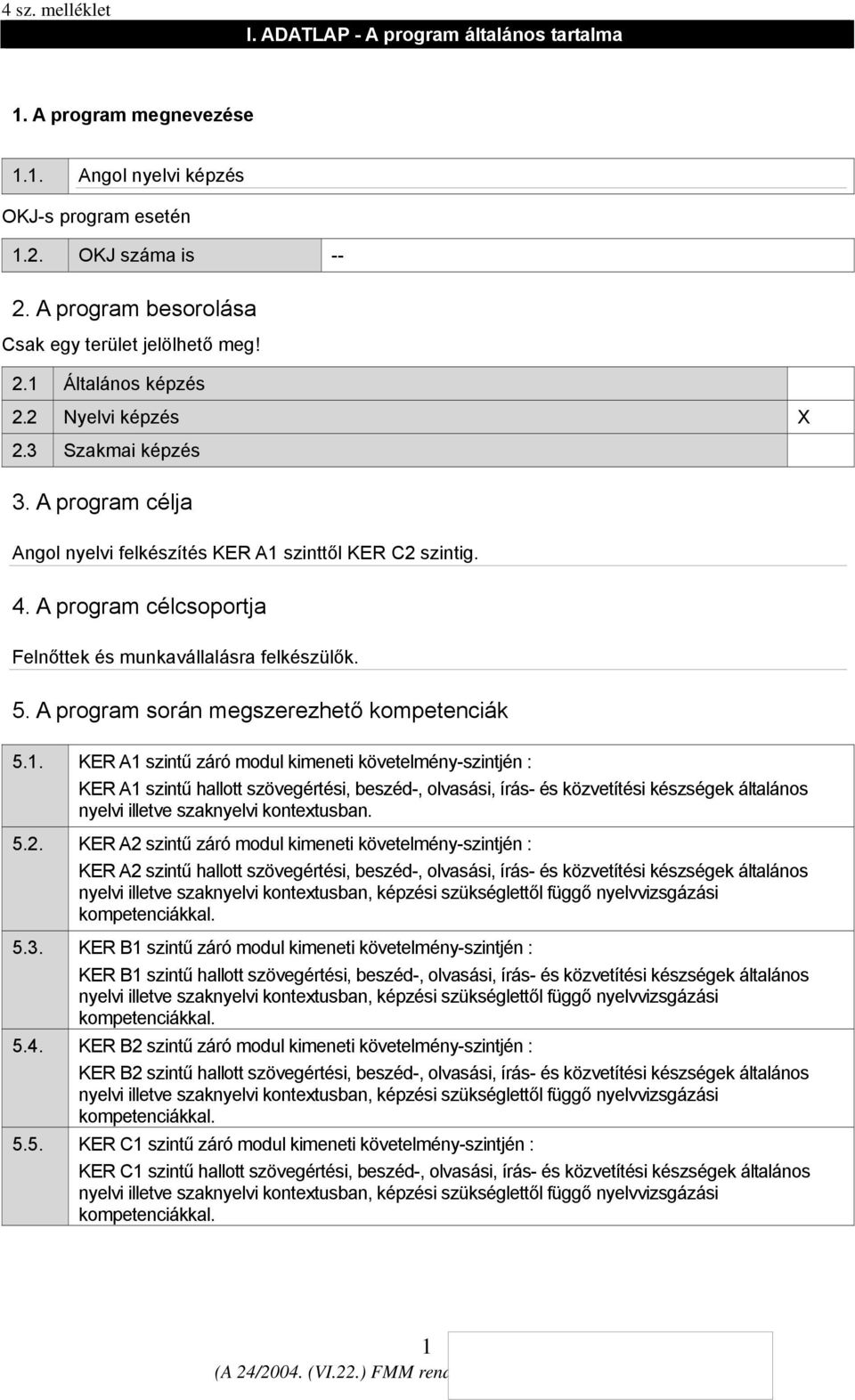 A program célcsoportja Felnőttek és munkavállalásra felkészülők. 5. A program során megszerezhető kompetenciák 5.1.