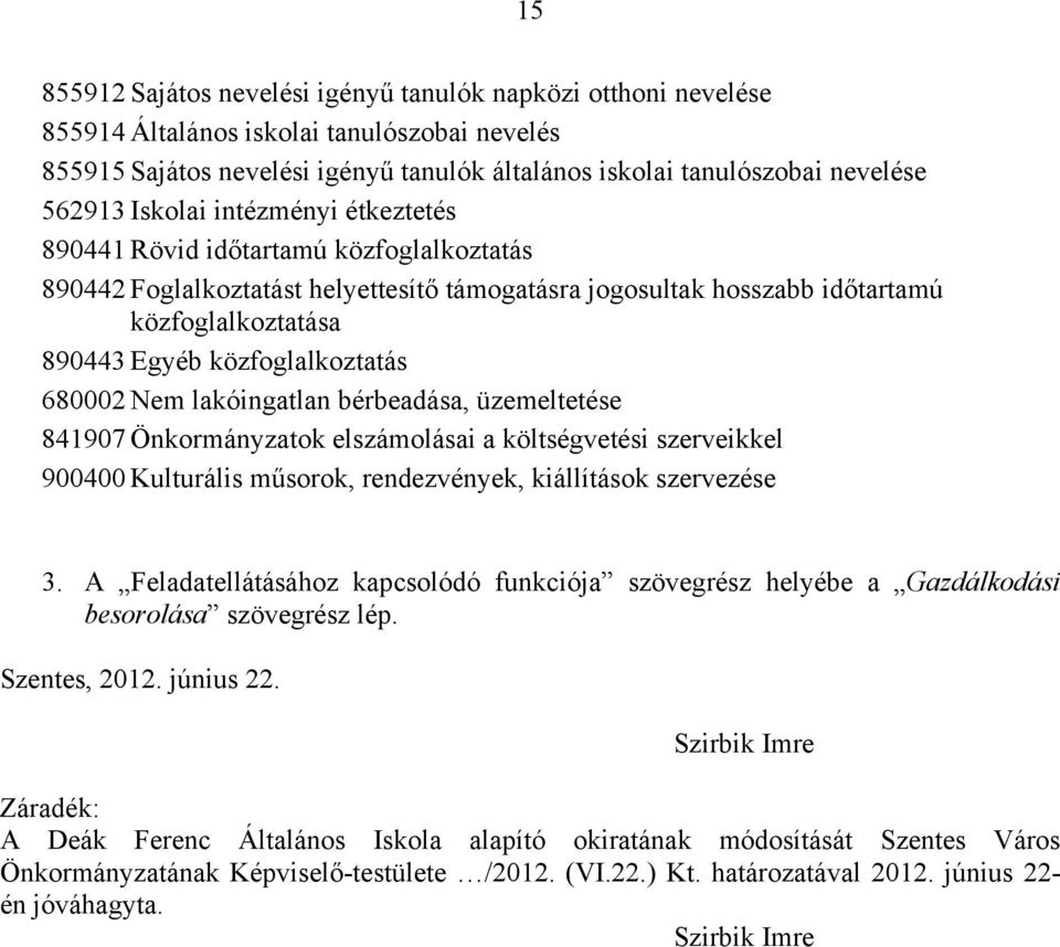 bérbeadása, üzemeltetése 841907 Önkormányzatok elszámolásai a költségvetési szerveikkel 900400 Kulturális műsorok, rendezvények, kiállítások szervezése 3.