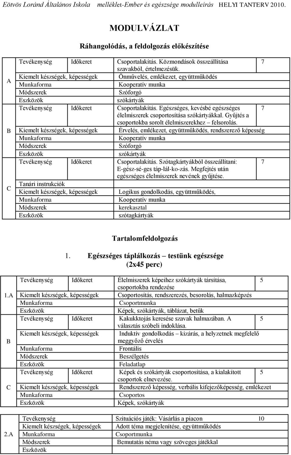 Egészséges, kevésbé egészséges 7 élelmiszerek csoportosítása szókártyákkal. Gyűjtés a csoportokba sorolt élelmiszerekhez felsorolás.