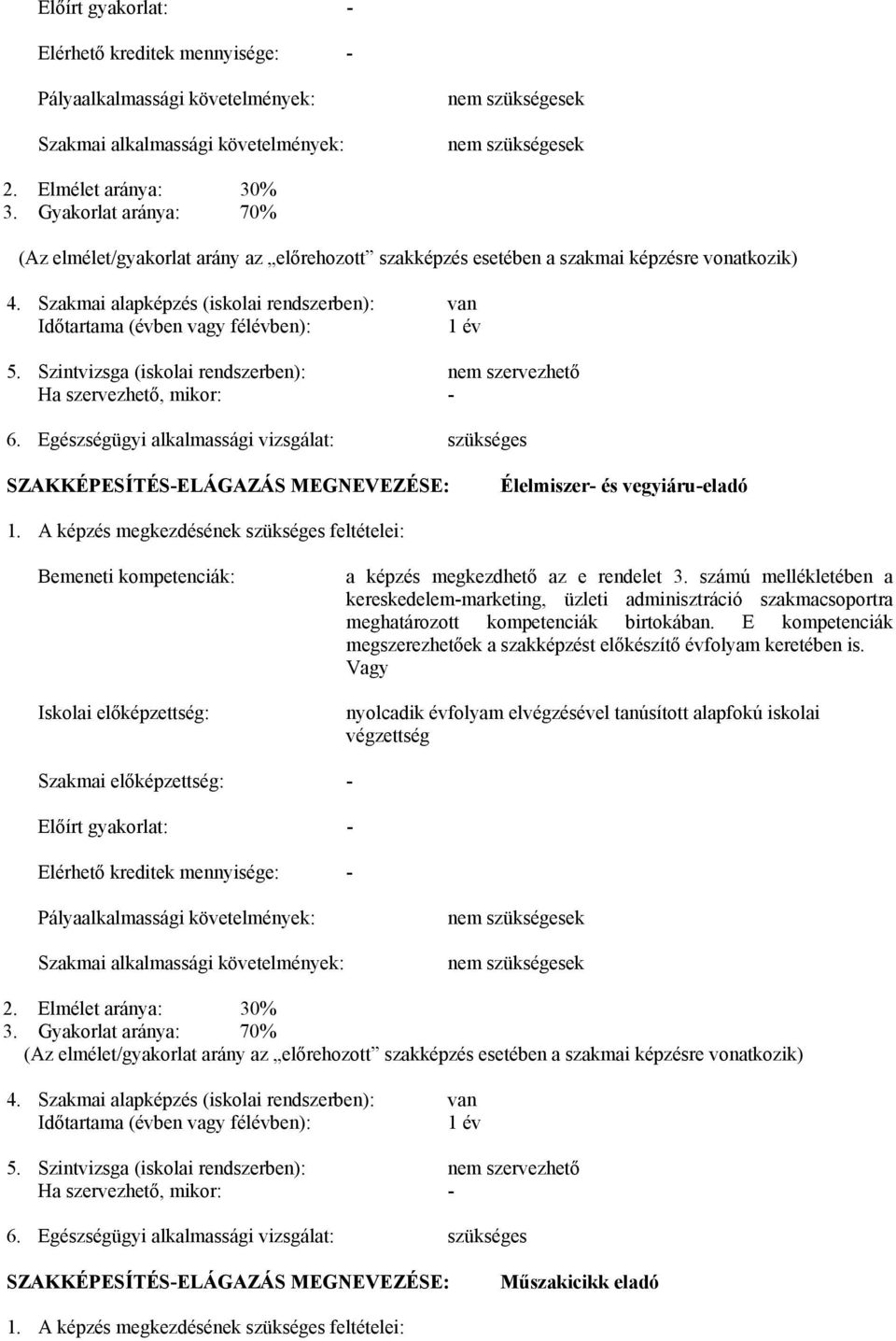 Szakmai alapképzés (iskolai rendszerben): van Időtartama (évben vagy félévben): 1 év 5. Szintvizsga (iskolai rendszerben): nem szervezhető Ha szervezhető, mikor: - 6.