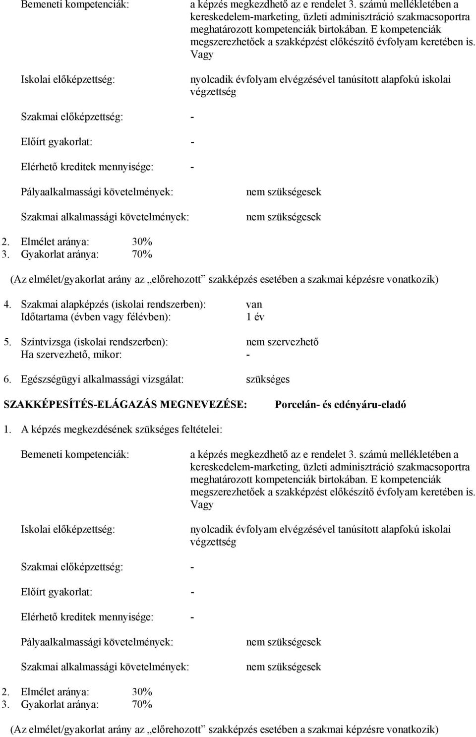 Vagy Iskolai előképzettség: nyolcadik évfolyam elvégzésével tanúsított alapfokú iskolai végzettség Szakmai előképzettség: - Előírt gyakorlat: - Elérhető kreditek mennyisége: - Pályaalkalmassági