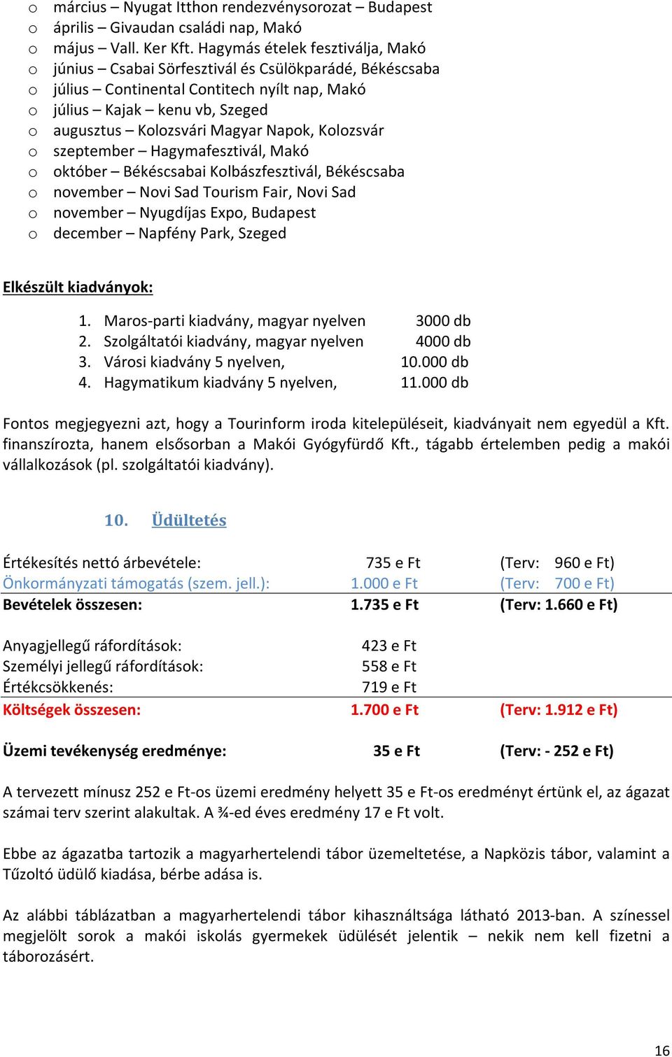 Napok, Kolozsvár o szeptember Hagymafesztivál, Makó o október Békéscsabai Kolbászfesztivál, Békéscsaba o november Novi Sad Tourism Fair, Novi Sad o november Nyugdíjas Expo, Budapest o december