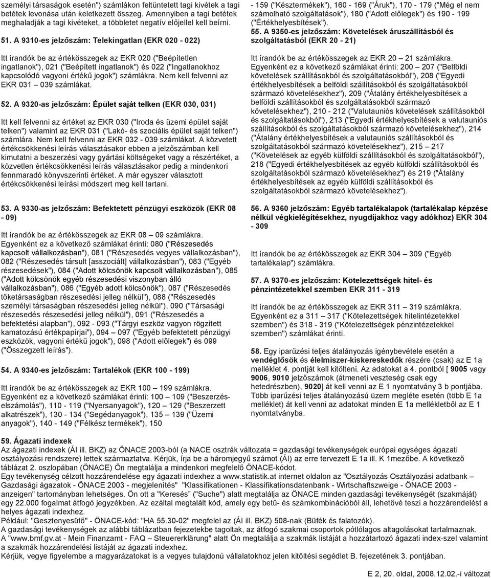 A 9310-es jelzőszám: Telekingatlan (EKR 020-022) Itt írandók be az értékösszegek az EKR 020 ("Beépítetlen ingatlanok"), 021 ("Beépített ingatlanok") és 022 ("Ingatlanokhoz kapcsolódó vagyoni értékű