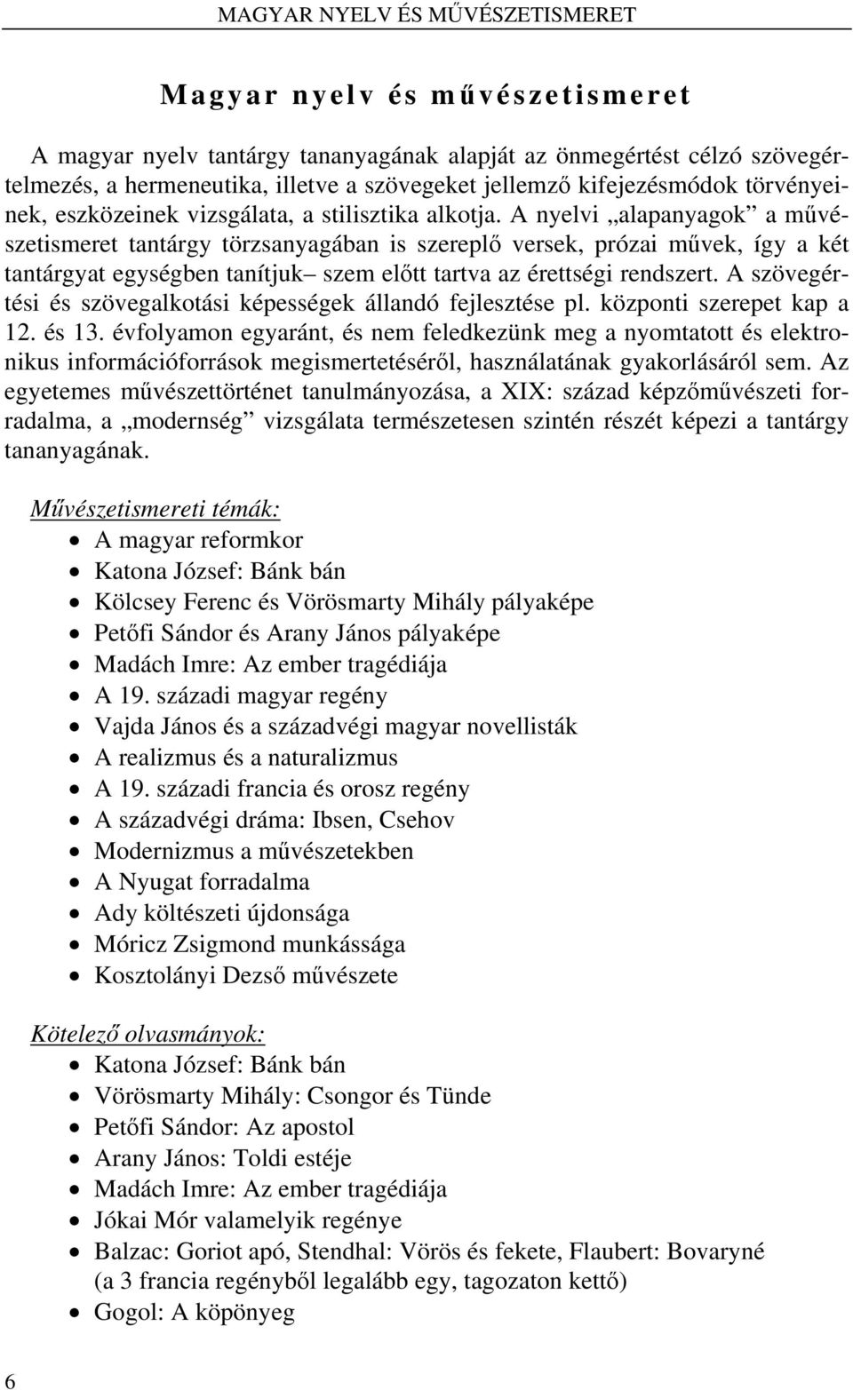 A nyelvi alapanyagok a művészetismeret tantárgy törzsanyagában is szereplő versek, prózai művek, így a két tantárgyat egységben tanítjuk szem előtt tartva az érettségi rendszert.