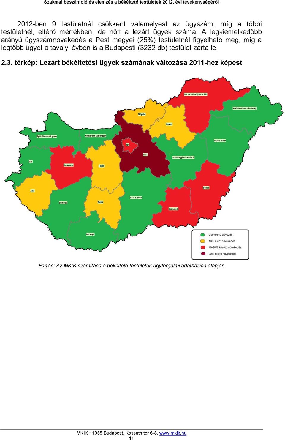 A legkiemelkedőbb arányú ügyszámnövekedés a Pest megyei (25%) testületnél figyelhető meg, míg a legtöbb ügyet a