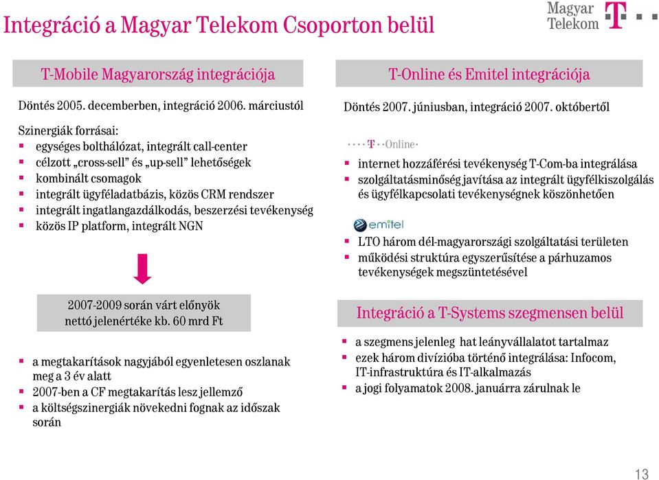 ingatlangazdálkodás, beszerzési tevékenység közös IP platform, integrált NGN 27-29 során várt előnyök nettó jelenértéke kb.