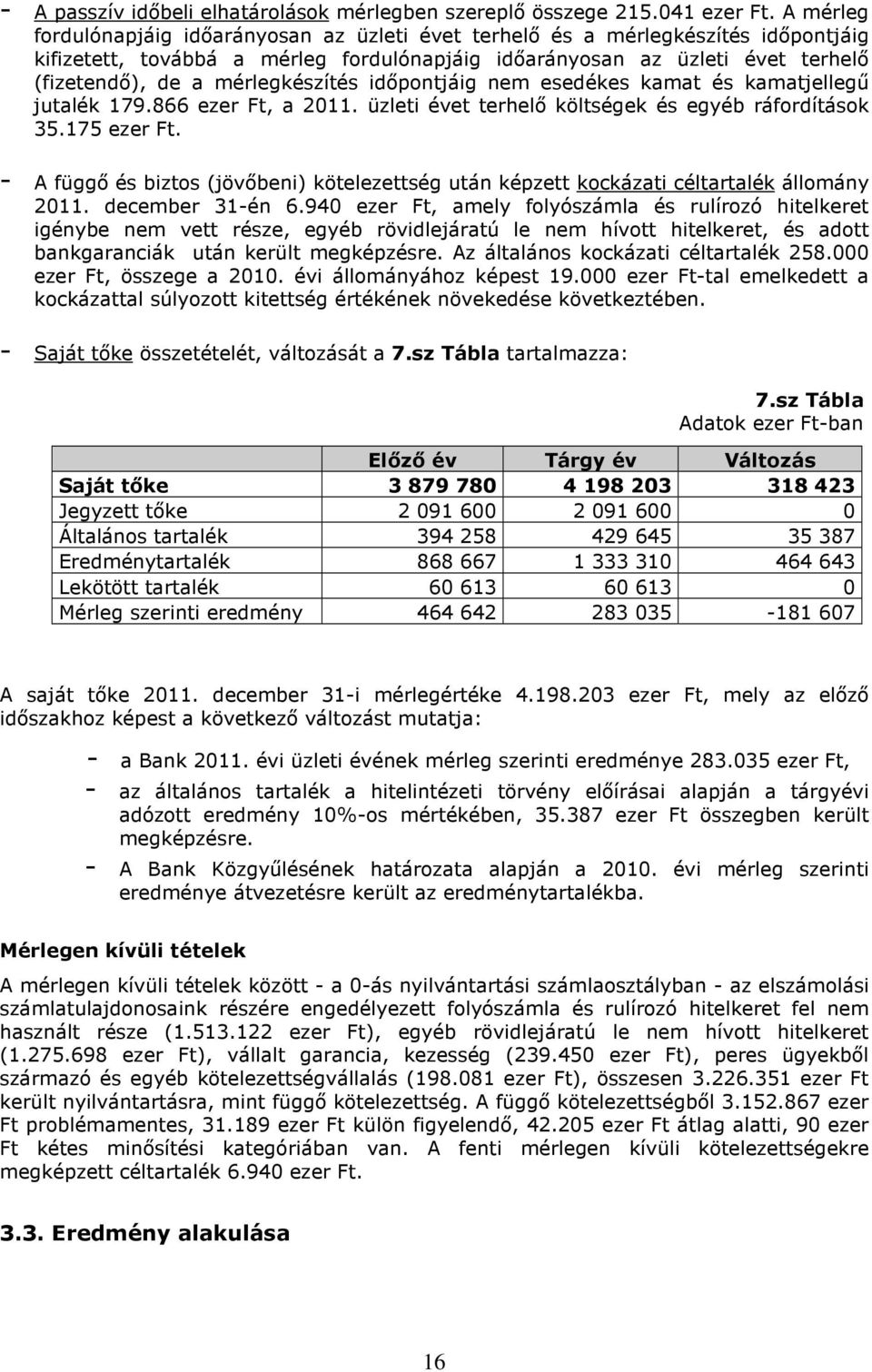 mérlegkészítés időpontjáig nem esedékes kamat és kamatjellegű jutalék 179.866 ezer Ft, a 2011. üzleti évet terhelő költségek és egyéb ráfordítások 35.175 ezer Ft.