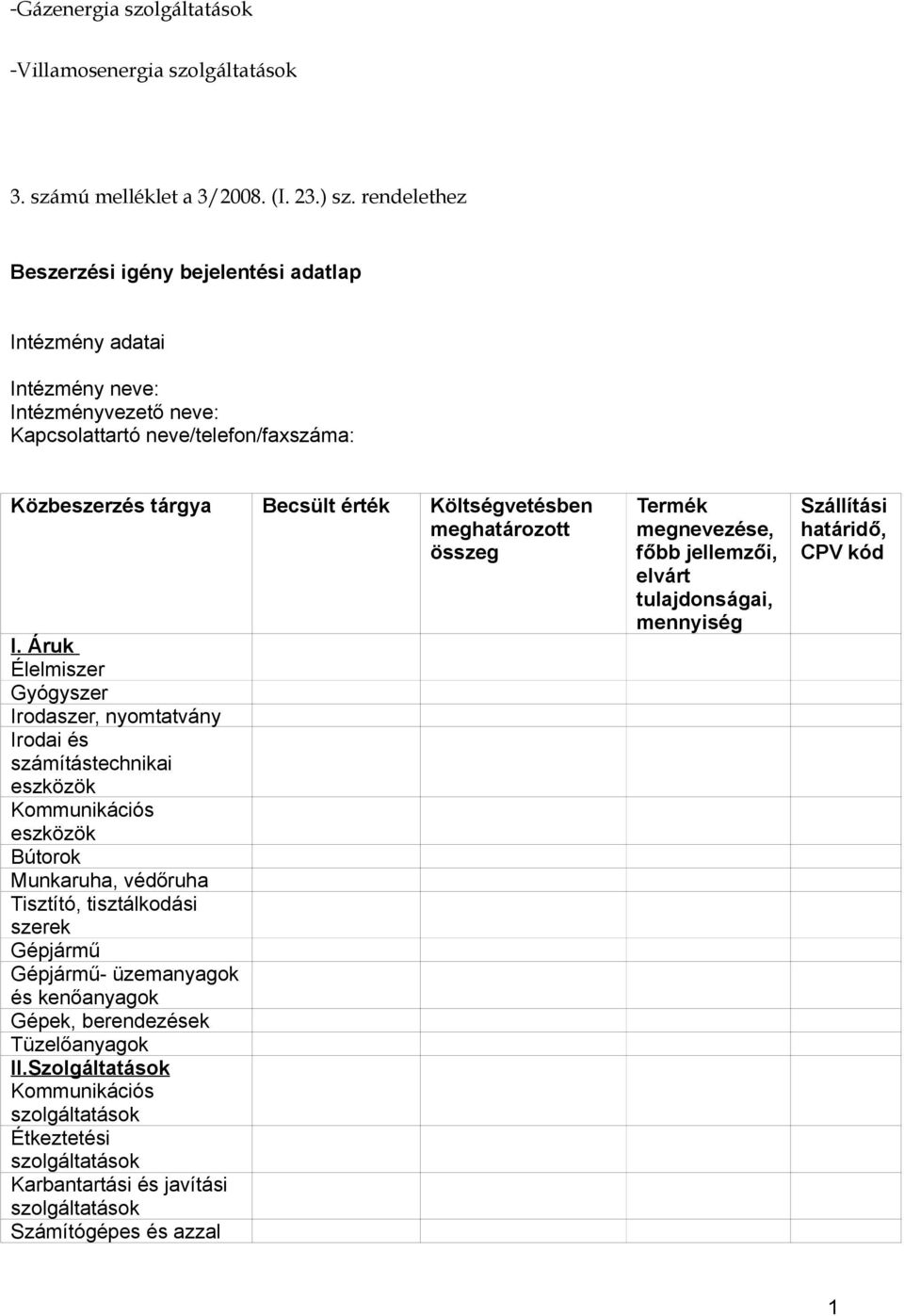 Költségvetésben meghatározott összeg I.