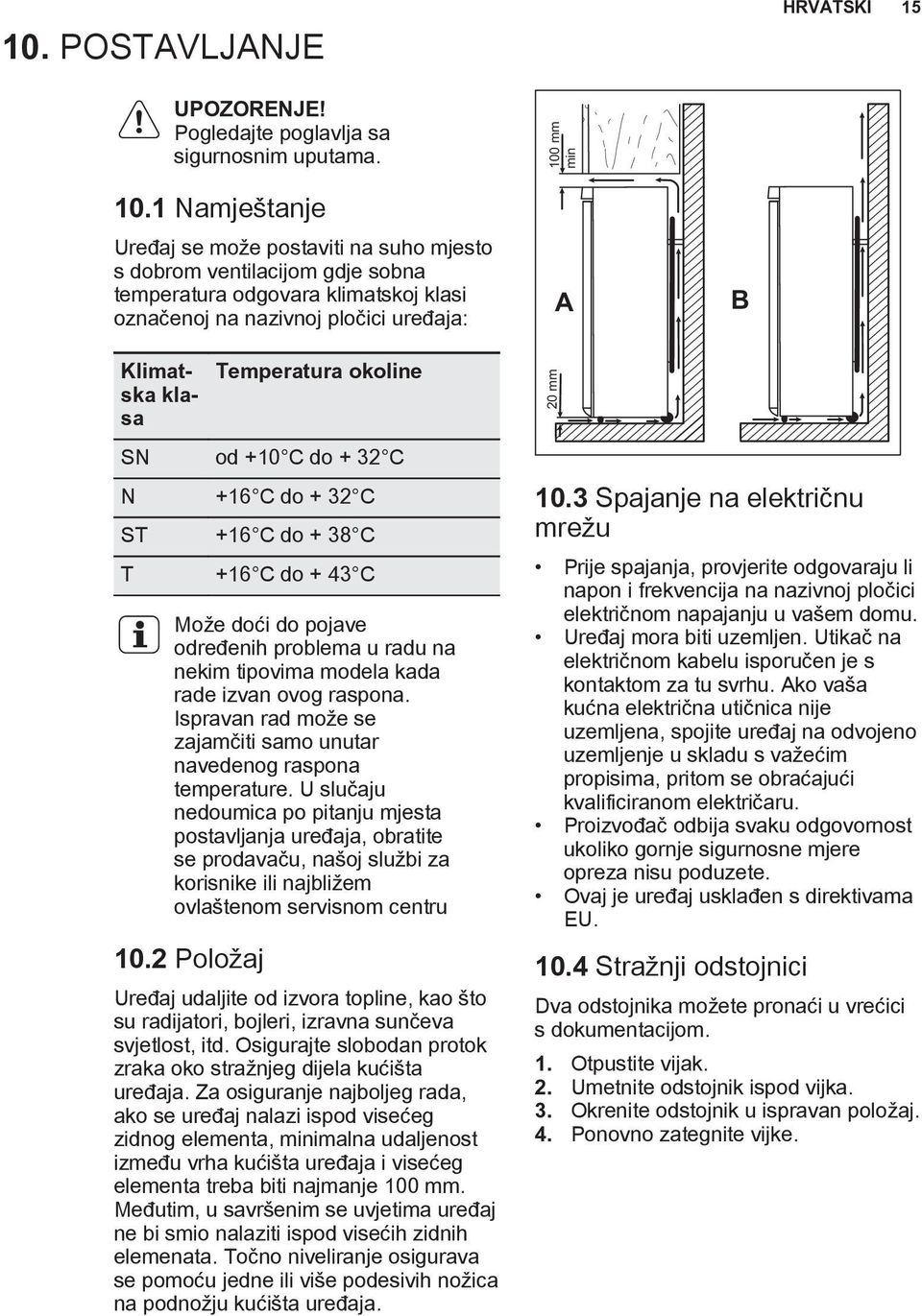 Temperatura okoline 20 mm SN od +10 C do + 32 C N +16 C do + 32 C ST +16 C do + 38 C T +16 C do + 43 C Može doći do pojave određenih problema u radu na nekim tipovima modela kada rade izvan ovog