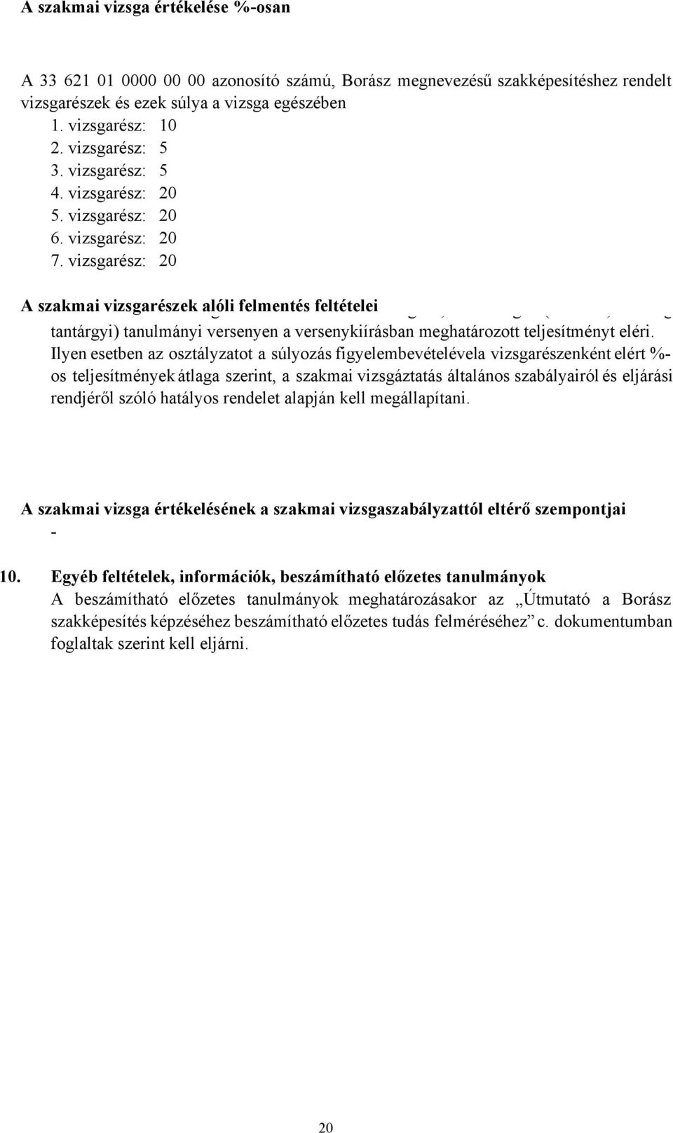 vizsgarész: 20 A szakmai vizsgarészek alóli felmentés feltételei g g, g (, g tantárgyi) tanulmányi versenyen a versenykiírásban meghatározott teljesítményt eléri.