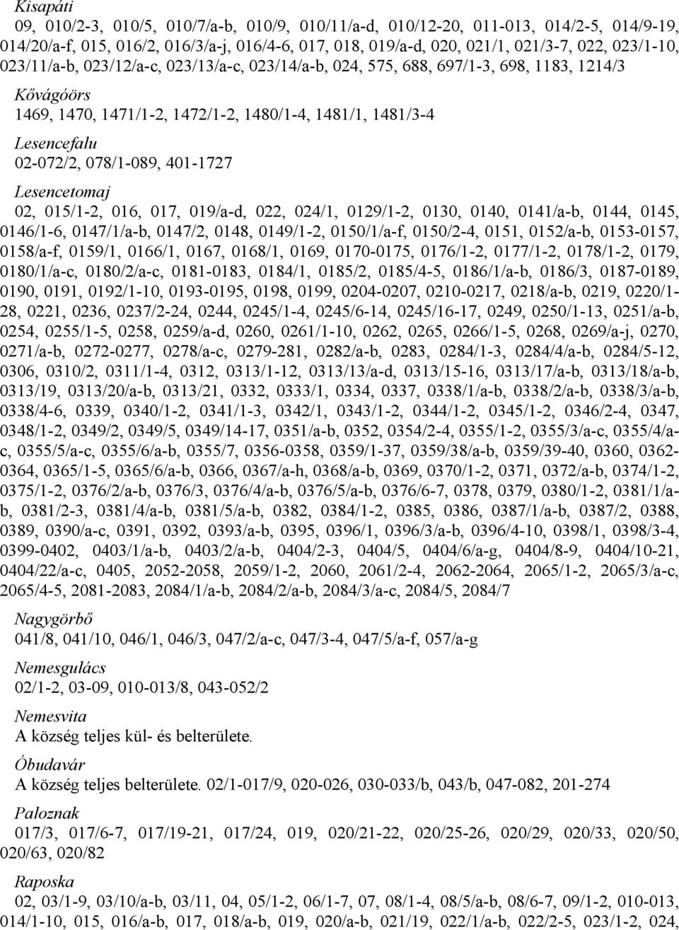 401-1727 Lesencetomaj 02, 015/1-2, 016, 017, 019/a-d, 022, 024/1, 0129/1-2, 0130, 0140, 0141/a-b, 0144, 0145, 0146/1-6, 0147/1/a-b, 0147/2, 0148, 0149/1-2, 0150/1/a-f, 0150/2-4, 0151, 0152/a-b,