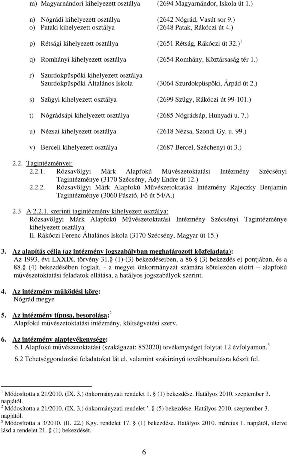 ) r) Szurdokpüspöki kihelyezett osztálya Szurdokpüspöki Általános Iskola (3064 Szurdokpüspöki, Árpád út 2.) s) Szügyi kihelyezett osztálya (2699 Szügy, Rákóczi út 99-101.