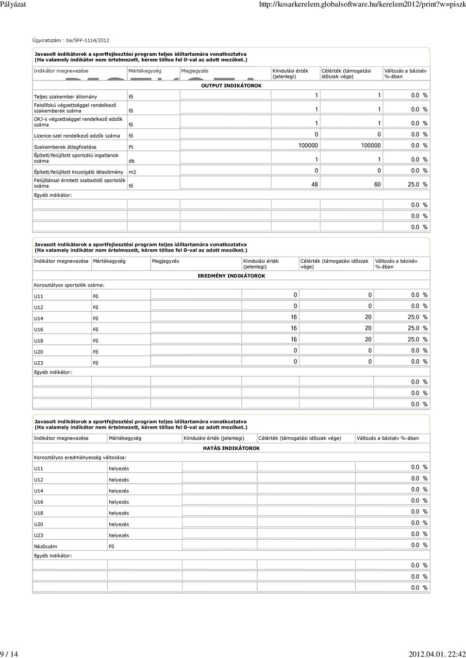 Licence-szel rendelkező edzők száma fő Szakemberek átlagfizetése Épített/felújított sportcélú ingatlanok száma fő fő fő Ft db Épített/felújított kiszolgáló létesítmény m2 Felújítással érintett