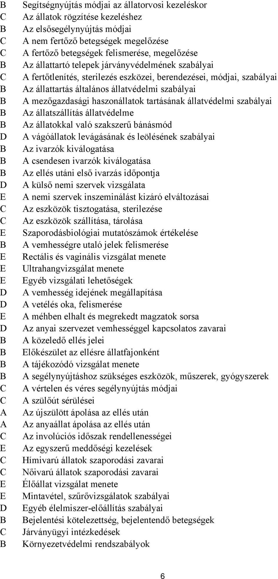 haszonállatok tartásának állatvédelmi szabályai Az állatszállítás állatvédelme Az állatokkal való szakszerű bánásmód A vágóállatok levágásának és leölésének szabályai Az ivarzók kiválogatása A