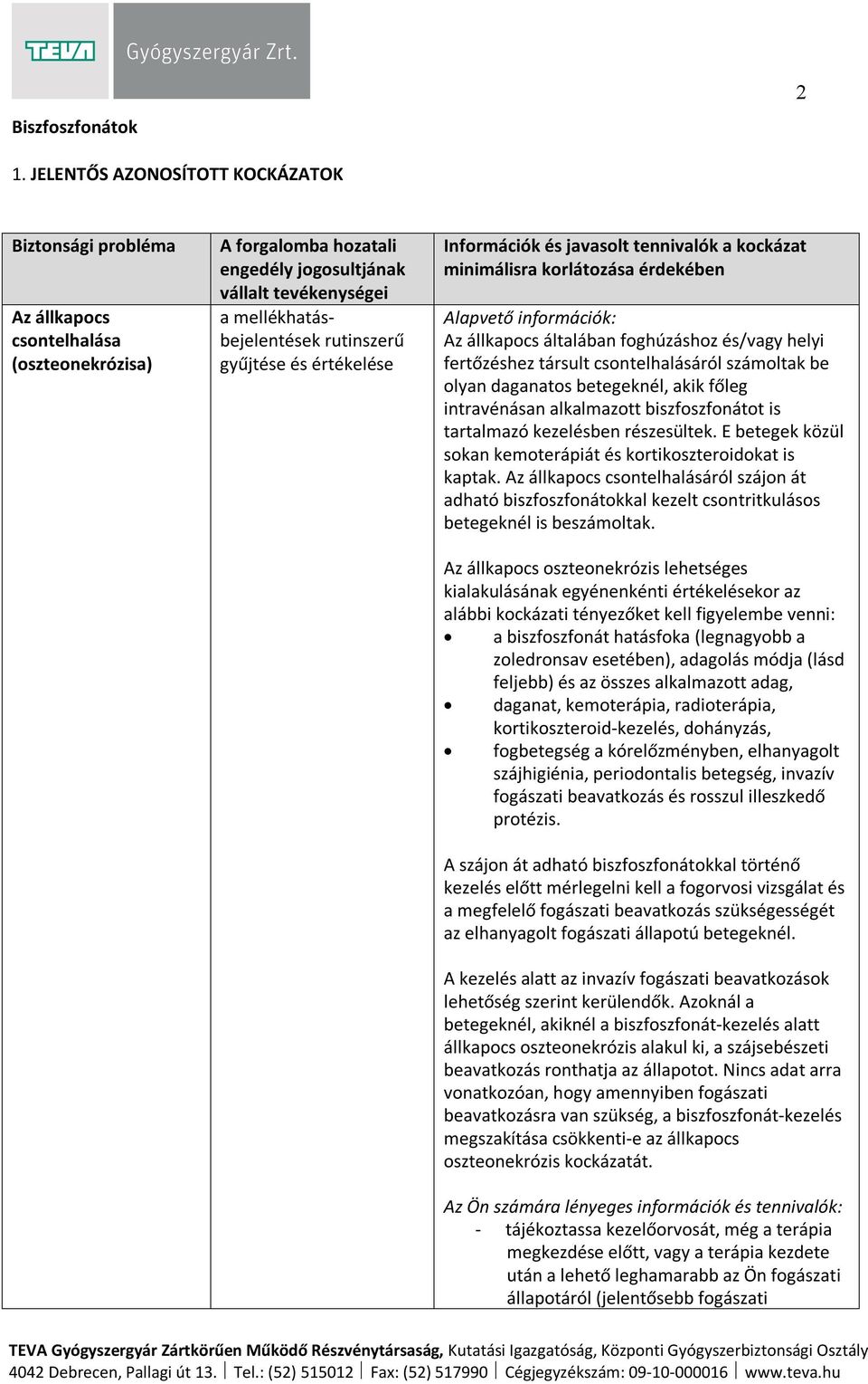 olyan daganatos betegeknél, akik főleg intravénásan alkalmazott biszfoszfonátot is tartalmazó kezelésben részesültek. E betegek közül sokan kemoterápiát és kortikoszteroidokat is kaptak.